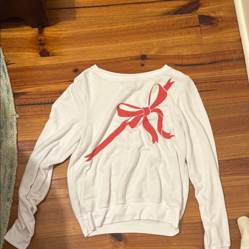 Wildfox Cream Sweater with Red Bow Accent